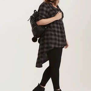 Torrid 2X Grey Plaid High Low Top